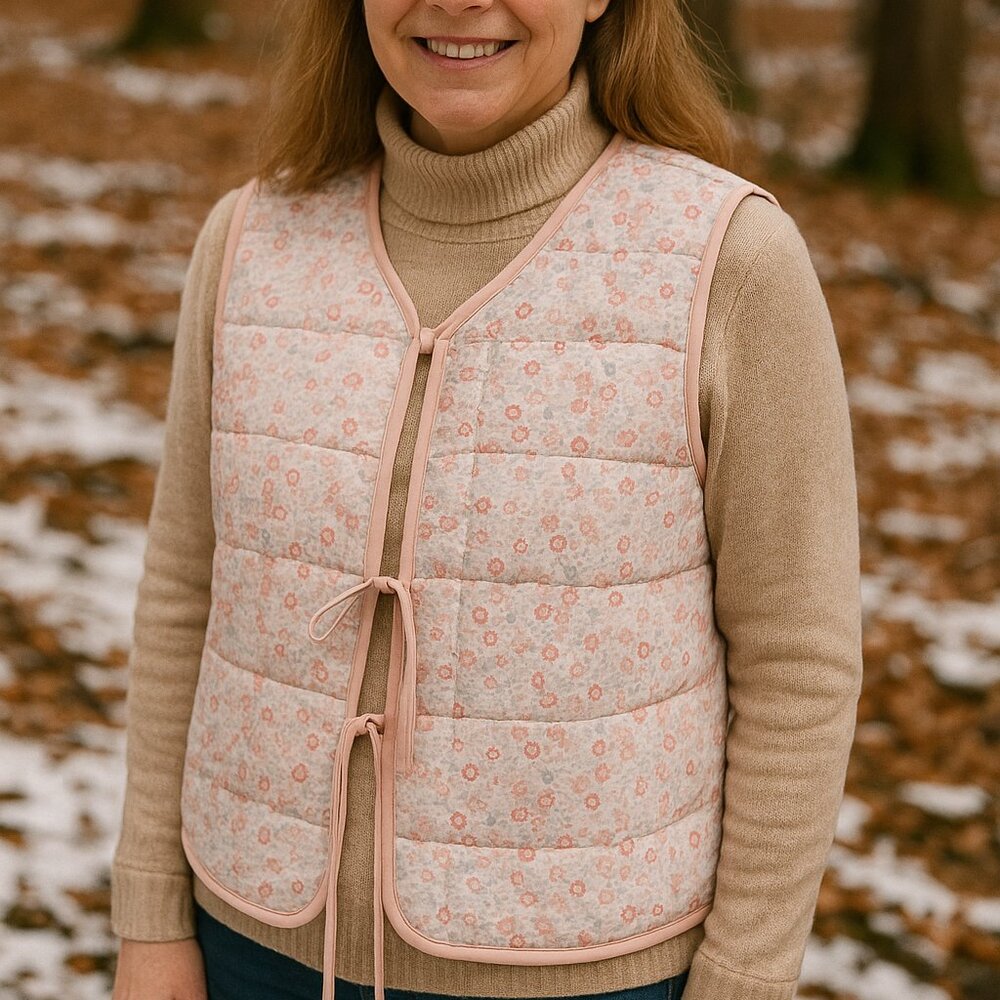 Stoosh Floral Pink and Peach Quilted Vest Size M New
